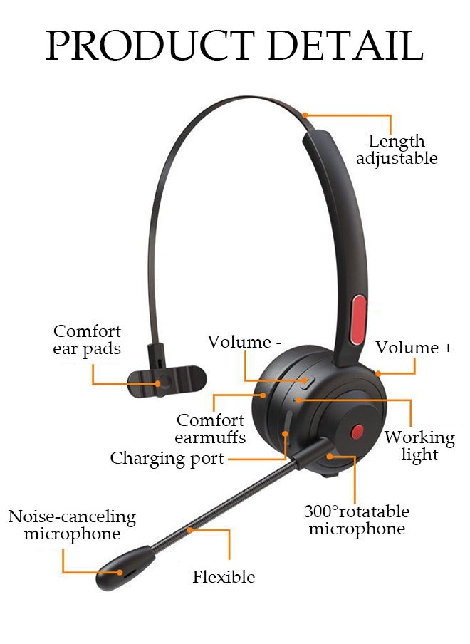 DUNISO - Wireless Headset with Microphone Bluetooth Headphone with Noise Canceling Headphones for Office, Meetings, Chat, Call Centers Comfortable Over-Ear Headphones with Rotating Mic - Image 1