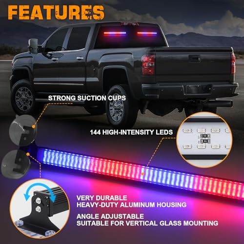 XRIDONSEN 2 in 1 Red Blue Traffic Advisor Police Light Bar 144 LED Interior Front Windshield Dash Rear Window Police Lights Emergency Strobe Warning Hazard Safety for Vehicles Trucks (2x17.7 inch) - Image 3