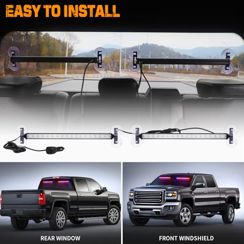 XRIDONSEN 2 in 1 Red Blue Traffic Advisor Police Light Bar 144 LED Interior Front Windshield Dash Rear Window Police Lights Emergency Strobe Warning Hazard Safety for Vehicles Trucks (2x17.7 inch) - Image 5