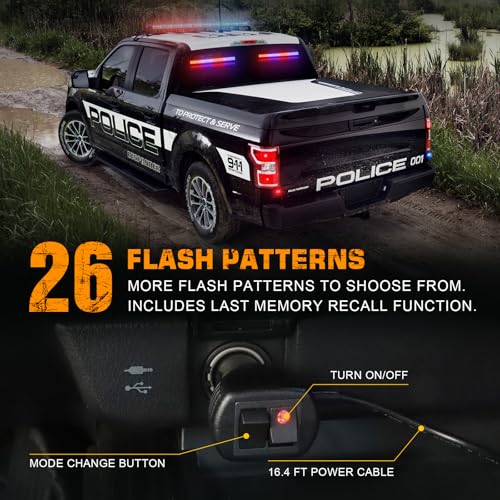 XRIDONSEN 2 in 1 Red Blue Traffic Advisor Police Light Bar 144 LED Interior Front Windshield Dash Rear Window Police Lights Emergency Strobe Warning Hazard Safety for Vehicles Trucks (2x17.7 inch) - Image 4