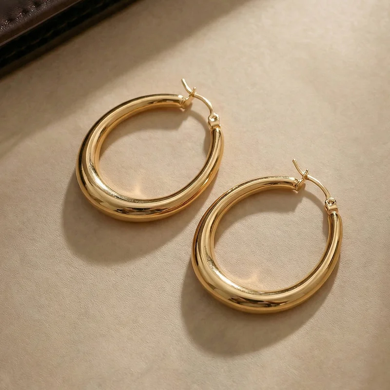 Palmonas PALMONAS Glided Edge Hoop Earrings for Women | 18K Gold Plated, Waterproof & Anti-Tarnish