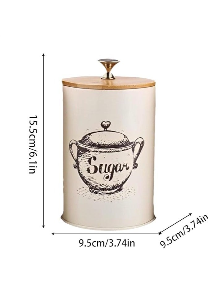 Arabest 3 Pieces Canister Sets for Kitchen Counter, Metal Vintage Kitchen Canisters, Coffee Sugar Tea Canister Set, Food Storage Canister with Bamboo Lid, Farmhouse Kitchen Decor, Beige  - Image 2