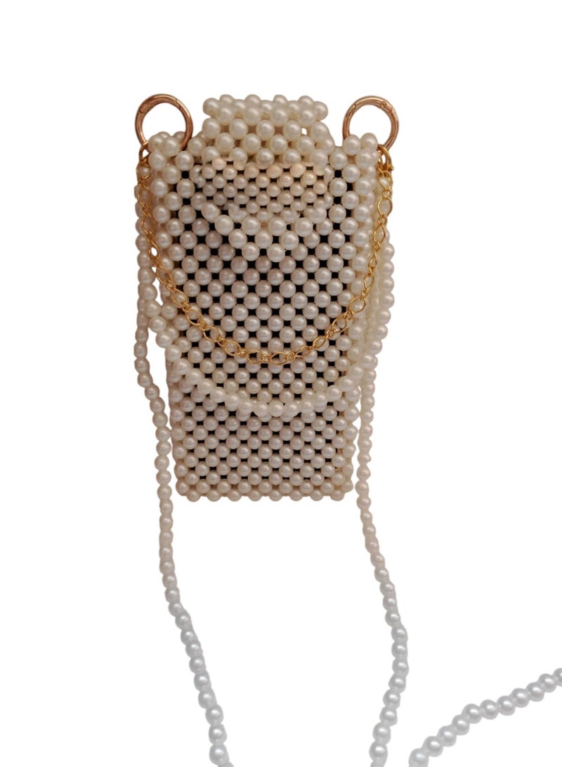 A case or a bag It's bot If you want to go out with ease without a large bag and keep your mobile phone safe and stylish You need to check out this handmade mobile phone case bag with high quality pearls suitable for iPhone and Android A feminine design that catches the eye And it's lightweight so you don't have to carry anything 10 cm Length 19 cm - Image 1