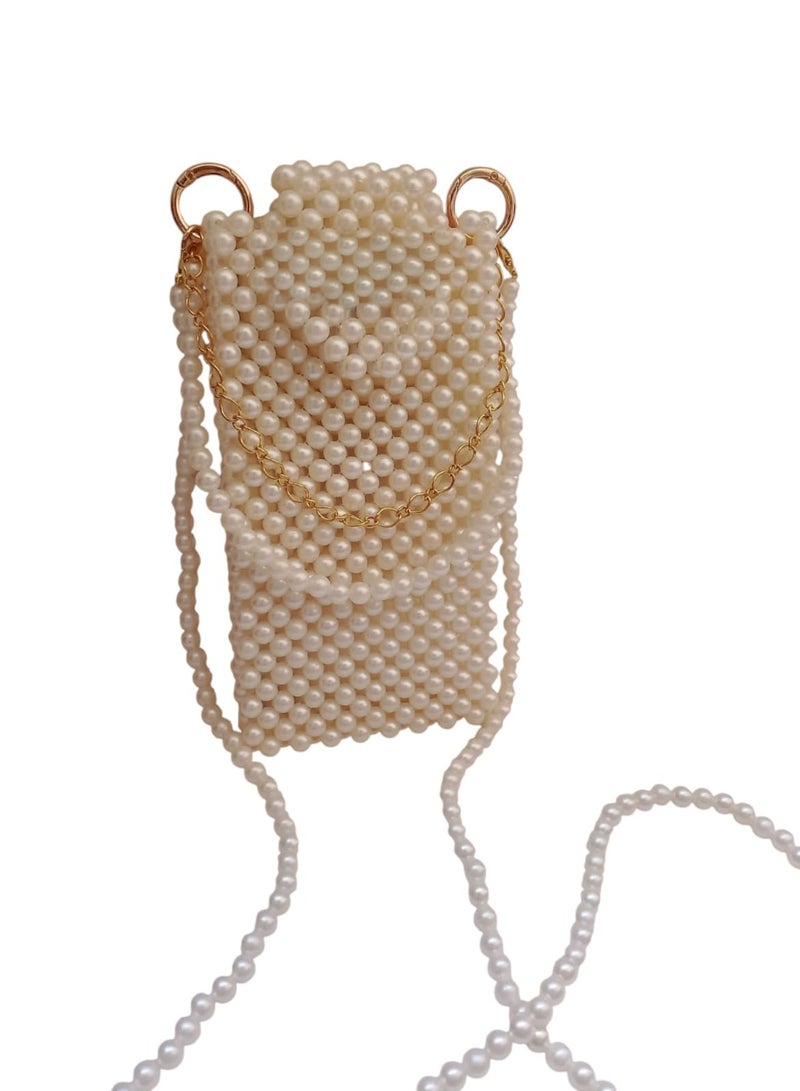 A case or a bag It's bot If you want to go out with ease without a large bag and keep your mobile phone safe and stylish You need to check out this handmade mobile phone case bag with high quality pearls suitable for iPhone and Android A feminine design that catches the eye And it's lightweight so you don't have to carry anything 10 cm Length 19 cm - Image 2