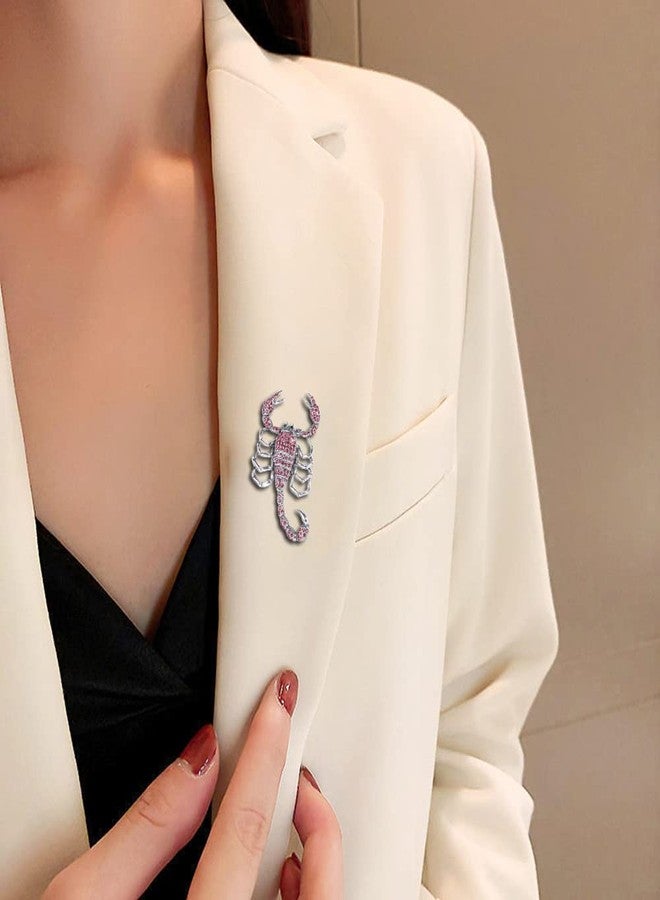 OIDIMS Rhinestone Scorpion Brooch for Women Men Crystal Animal Lapel Pins Suit Clothes Jewelry Accessories Boutonniere for Hat Tie Vintage Art Deco Birthday Xmas Fashion Punk Gift for Boyfriend (Pink) - Image 2