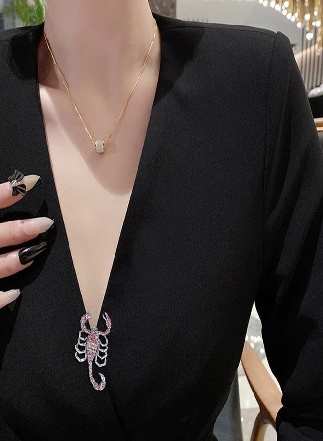 OIDIMS Rhinestone Scorpion Brooch for Women Men Crystal Animal Lapel Pins Suit Clothes Jewelry Accessories Boutonniere for Hat Tie Vintage Art Deco Birthday Xmas Fashion Punk Gift for Boyfriend (Pink) - Image 3