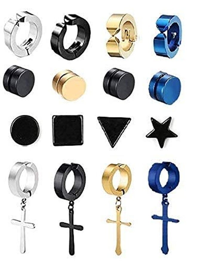 CResha Stainless Steel Hoop Cross Non Piercing Gauges Earrings Hypoallergenic Magnet Stud Earrings Set for Men | Women | Boys | Girls - Image 2