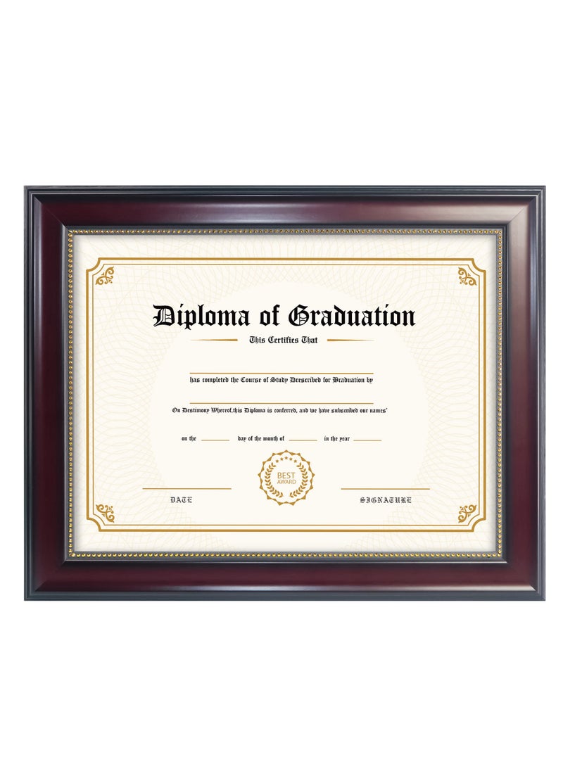 GraduatePro GraduatePro 85x11 Diploma Frame Picture Frame for Wall and Tabletop Display with UV Protection Acrylic Professional Wooden Look Mahogany with Gold Beaded 
