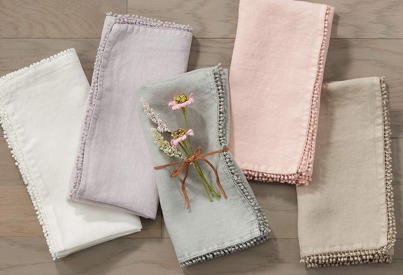 SARO LIFESTYLE 15062I20S Pomponin Collection Linen Pom Napkins Set of 4 20 Ivory - Image 3