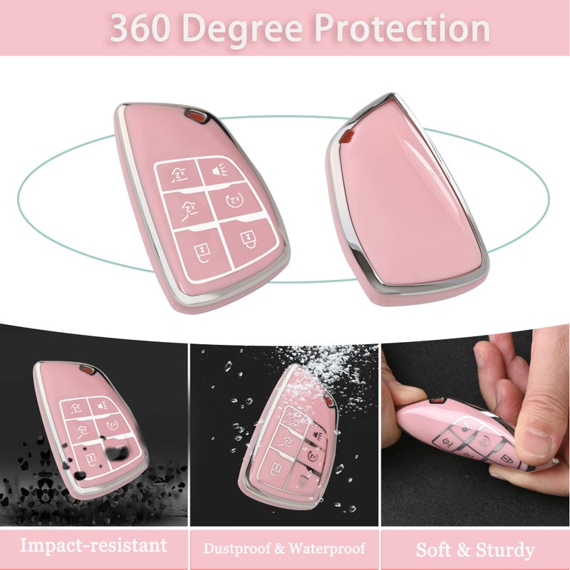 JAMCARI for Chevy Key Fob Cover - Soft TPU Protection Case with Keychain for 2021-2025 Chevy Suburban Tahoe GMC Yukon Denali Silverado Buick Enclave Smart Remote Key Shell ï¼ˆ6 Buttons Pinkï¼‰ - Image 3