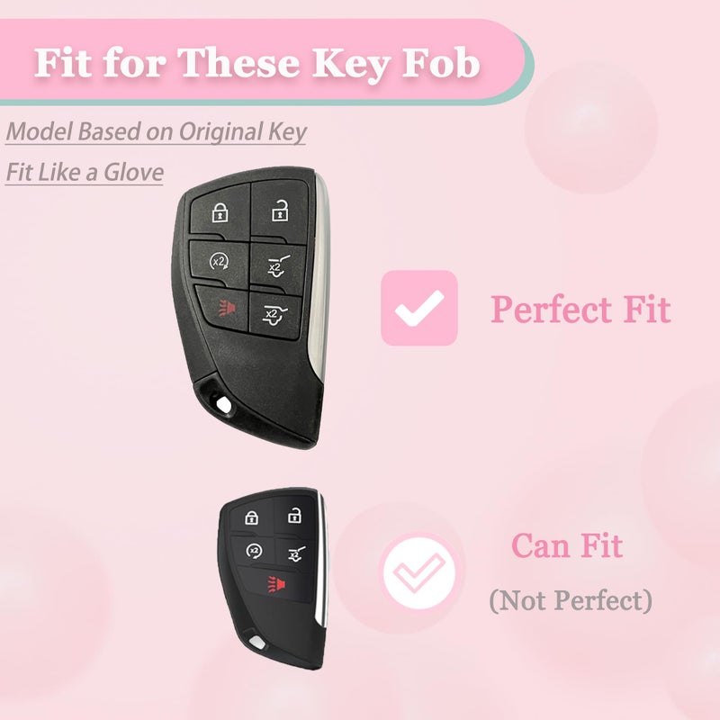JAMCARI for Chevy Key Fob Cover - Soft TPU Protection Case with Keychain for 2021-2025 Chevy Suburban Tahoe GMC Yukon Denali Silverado Buick Enclave Smart Remote Key Shell ï¼ˆ6 Buttons Pinkï¼‰ - Image 2