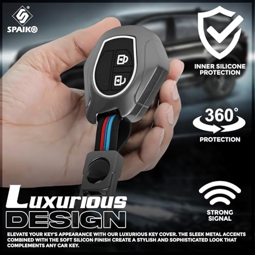 Spaiko® Metal Silicone TPU Car Key Cover Compatible with Suzuki Swift, XL6, Swift, Brezza, Celerio, Ignis, Ciaz, Wagon R, Ertiga, Alto, Fronx - 2 Smart Button Protective Shell with Keychain (Black) - Image 5