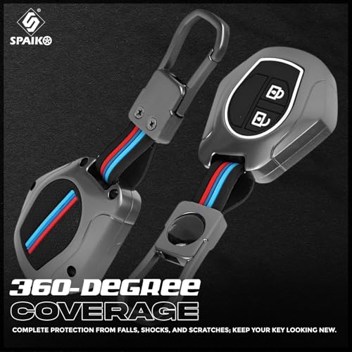 Spaiko® Metal Silicone TPU Car Key Cover Compatible with Suzuki Swift, XL6, Swift, Brezza, Celerio, Ignis, Ciaz, Wagon R, Ertiga, Alto, Fronx - 2 Smart Button Protective Shell with Keychain (Black) - Image 3