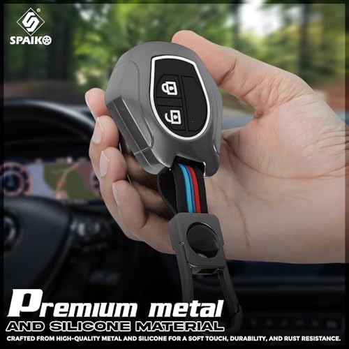 Spaiko® Metal Silicone TPU Car Key Cover Compatible with Suzuki Swift, XL6, Swift, Brezza, Celerio, Ignis, Ciaz, Wagon R, Ertiga, Alto, Fronx - 2 Smart Button Protective Shell with Keychain (Black) - Image 2