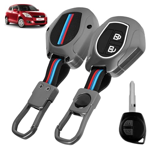 Spaiko® Metal Silicone TPU Car Key Cover Compatible with Suzuki Swift, XL6, Swift, Brezza, Celerio, Ignis, Ciaz, Wagon R, Ertiga, Alto, Fronx - 2 Smart Button Protective Shell with Keychain (Black) - Image 1