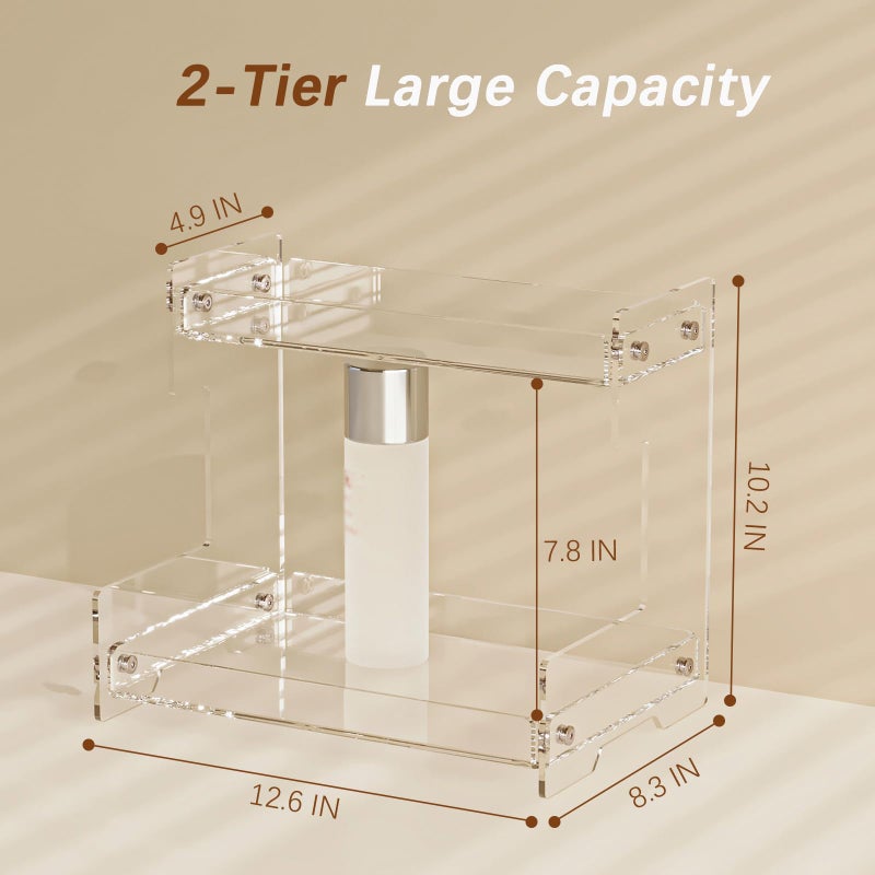 Acliys Bathroom Counter Organizer Countertop 2 Tier Storage Acrylic Corner Makeup Organizer for Perfume Stand, Vanity Holder, Dresser Tray, Spice Rack, Skincare, Coffee Bar, Room Decor (Clear) - Image 2