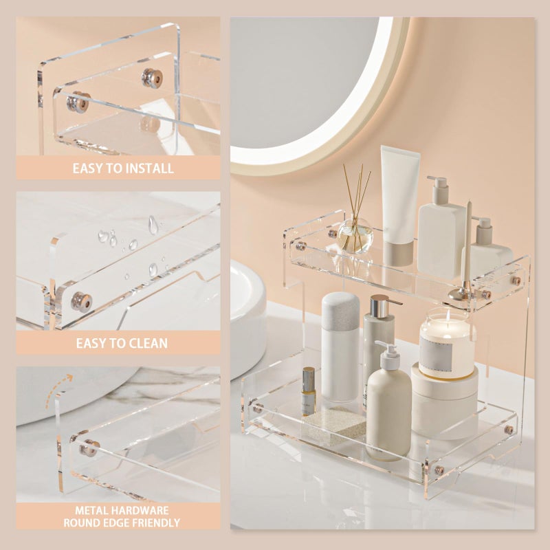 Acliys Bathroom Counter Organizer Countertop 2 Tier Storage Acrylic Corner Makeup Organizer for Perfume Stand, Vanity Holder, Dresser Tray, Spice Rack, Skincare, Coffee Bar, Room Decor (Clear) - Image 3