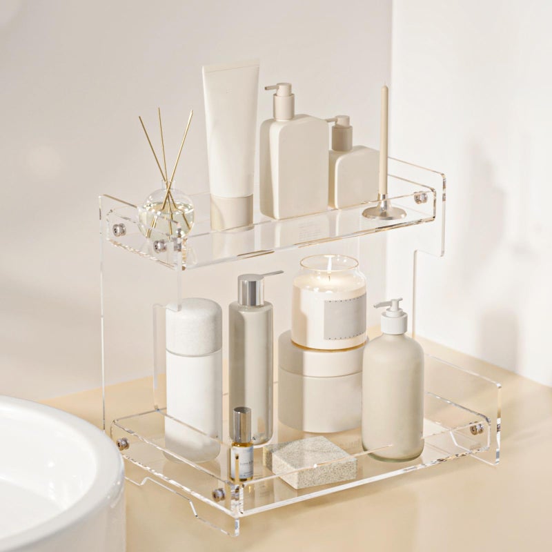 Acliys Bathroom Counter Organizer Countertop 2 Tier Storage Acrylic Corner Makeup Organizer for Perfume Stand, Vanity Holder, Dresser Tray, Spice Rack, Skincare, Coffee Bar, Room Decor (Clear) - Image 1