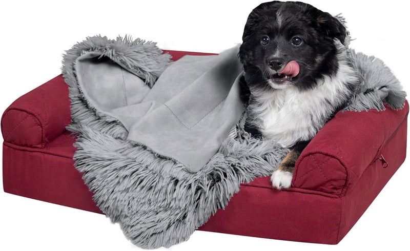 Furhaven Waterproof Throw Blanket for Dogs & Indoor Cats, Washable - Shaggy Plush Calming Long Faux Fur & Velvet Dog Blanket - Gray, Small - Image 1