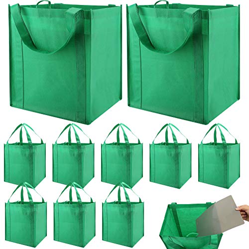 NERUB Set of 10 Reusable Grocery Bags Heavy Duty Shopping Bags Large Grocery Totes with Reinforced Bottom Super Sturdy Handles, Green - Image 1