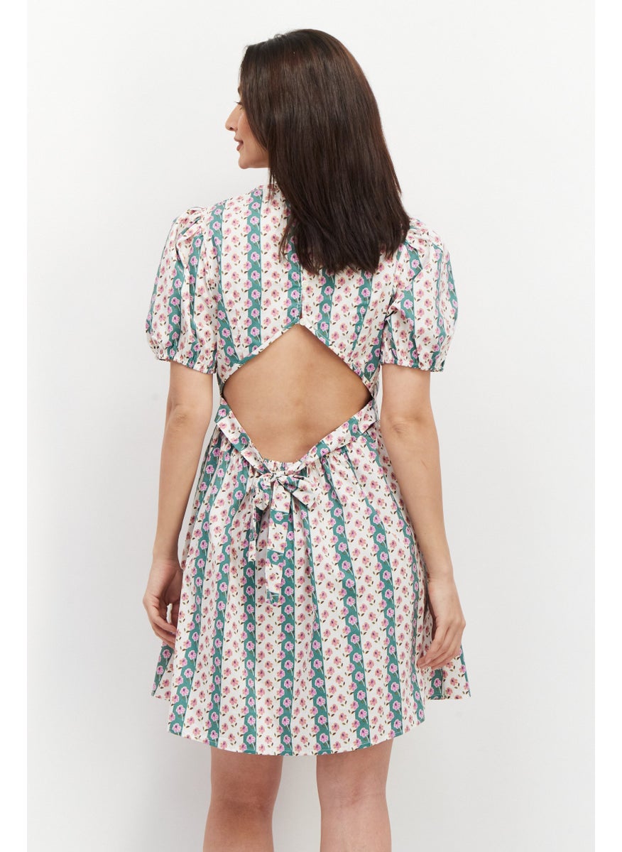 Vila Women Floral Pattern Puffed Sleeve Mini Dress, Off White  - Image 3