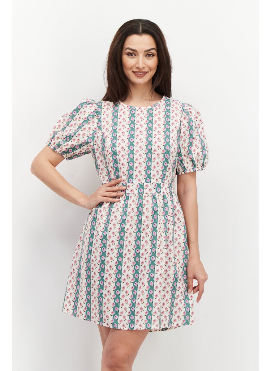 Vila Women Floral Pattern Puffed Sleeve Mini Dress, Off White  - Image 1