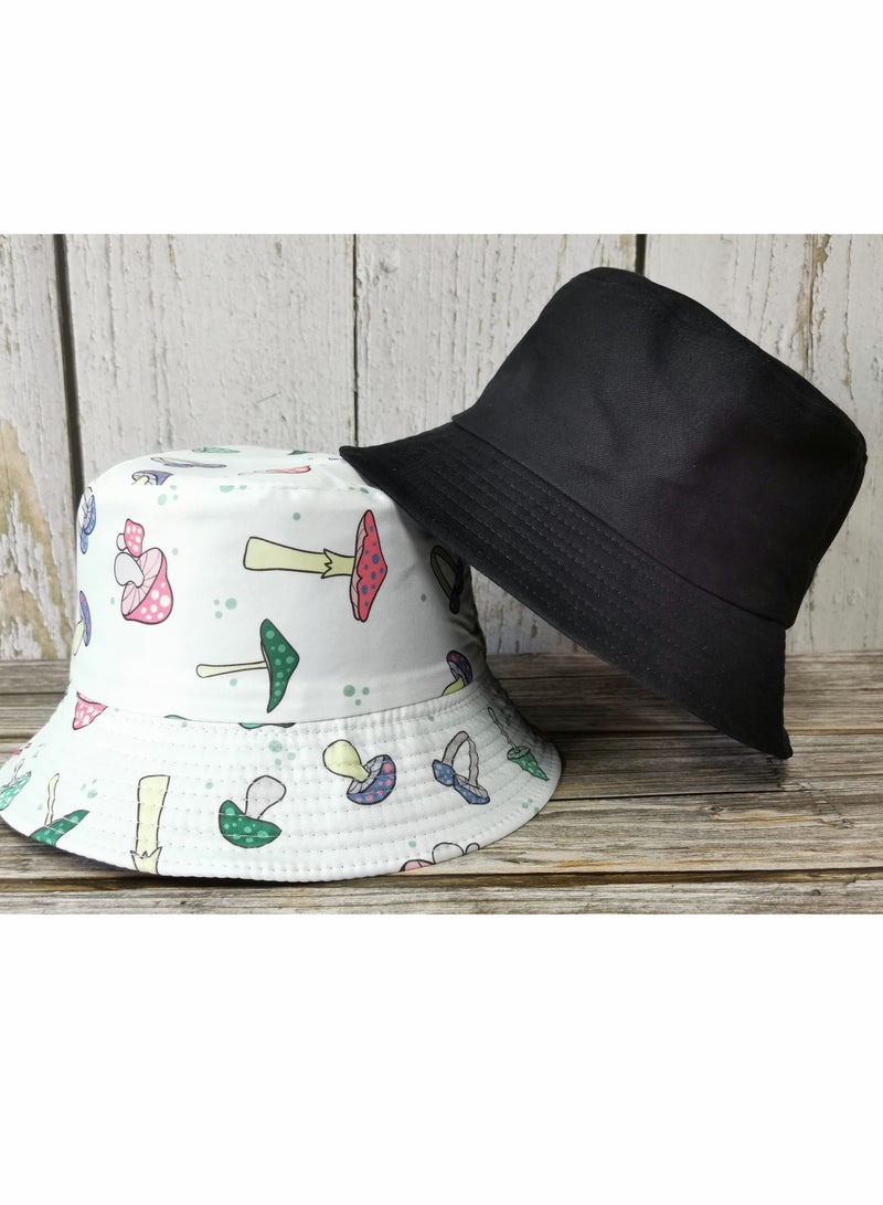 Excefore Bucket Hat, Fashion Mushroom Pattern Hat, Reversible Summer Sun Cap for Women Men Outdoor Travel - Image 3