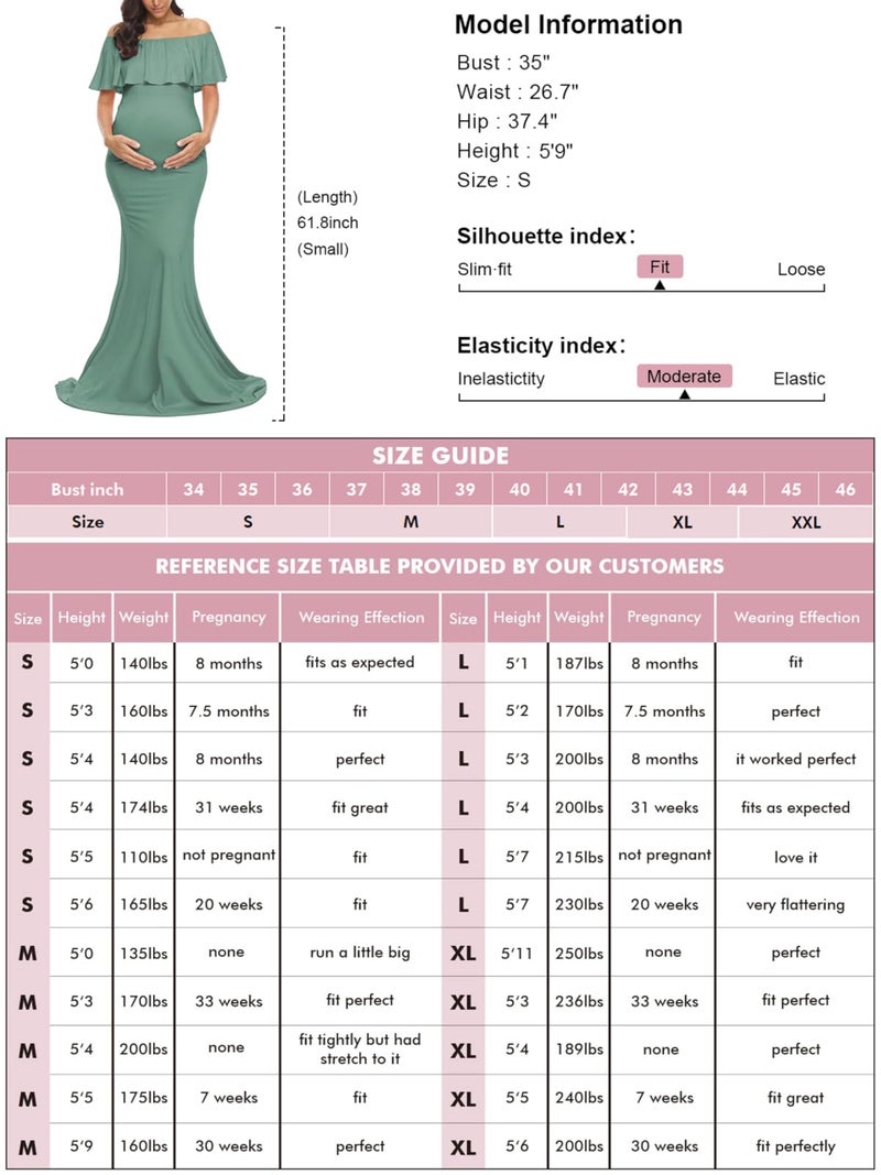 Glampunch Womens Off Shoulder Maternity Dress Ruffles Elegant Slim Gowns Fit Maxi Photography Dress Sage - Image 5