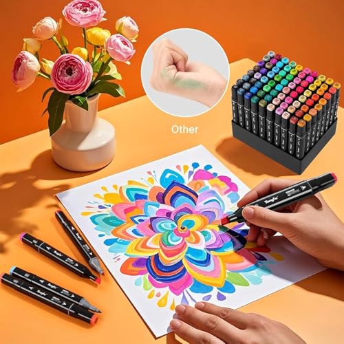 Finaxo Colors Art Markers Sketch Pen Dual Tip Artist Art Marker Vibrant Colors Set For Coloring Sketching Drawing Painting, Twin Head Permanent Sketch Markers Pen With Carry Case, Multicolor (48) - Image 2