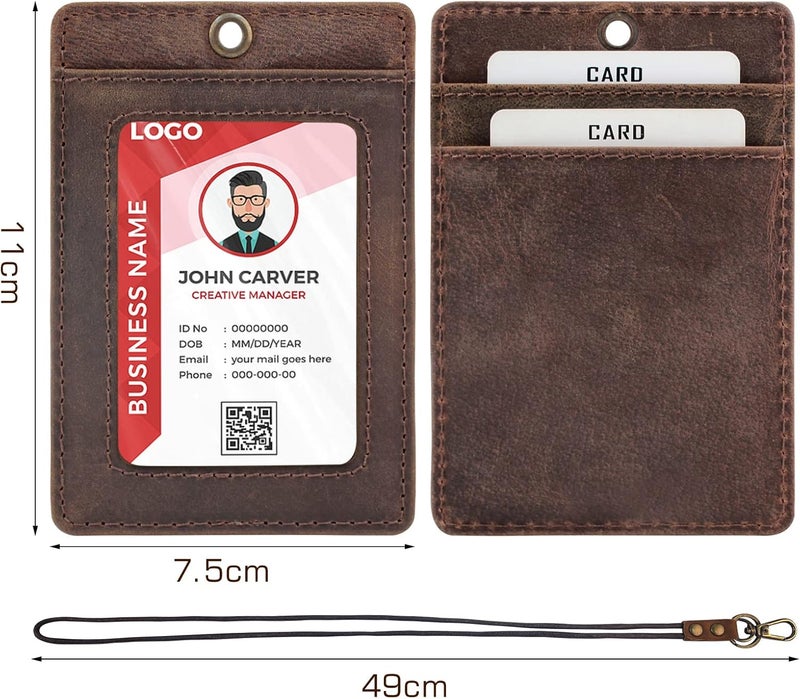 boshiho Office Lanyard Card Holder with Neck Strap, Faux Leather, Ideal for ID Cards and Other Cards as well as Keys, USB Drives or Mobile Phones, Strong Attachment Clip, Dark Brown - Image 2