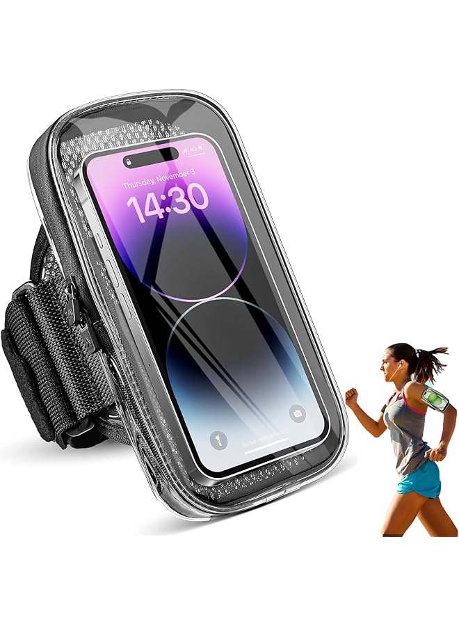 Green Tiger Clear Running Phone Holder Armband, Sports Armband Case for iPhone 15 14 13 Pro Max 12 11 Plus X XS Samsung Android, Universal Arm Bands Bag with Key Card Pocket for Exercise Walking Workout Fitness - Image 1