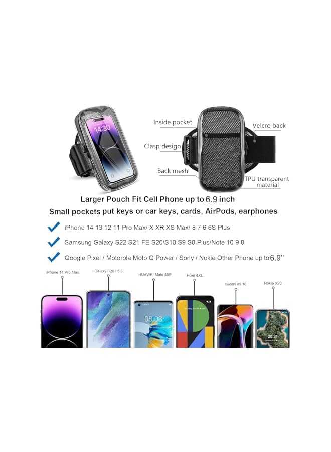 Green Tiger Clear Running Phone Holder Armband, Sports Armband Case for iPhone 15 14 13 Pro Max 12 11 Plus X XS Samsung Android, Universal Arm Bands Bag with Key Card Pocket for Exercise Walking Workout Fitness - Image 5