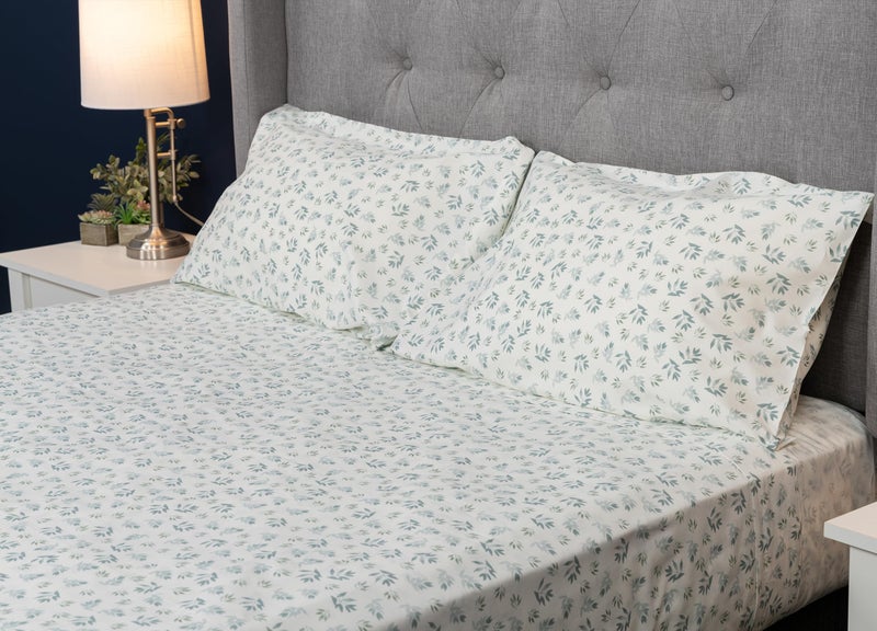 MyPillow MyPillow Giza Dreams Bed Sheets  100% Certified Giza Egyptian Cotton  Deep Pocket  Sateen Weave [Queen  Blue Green Floral]  - Image 2