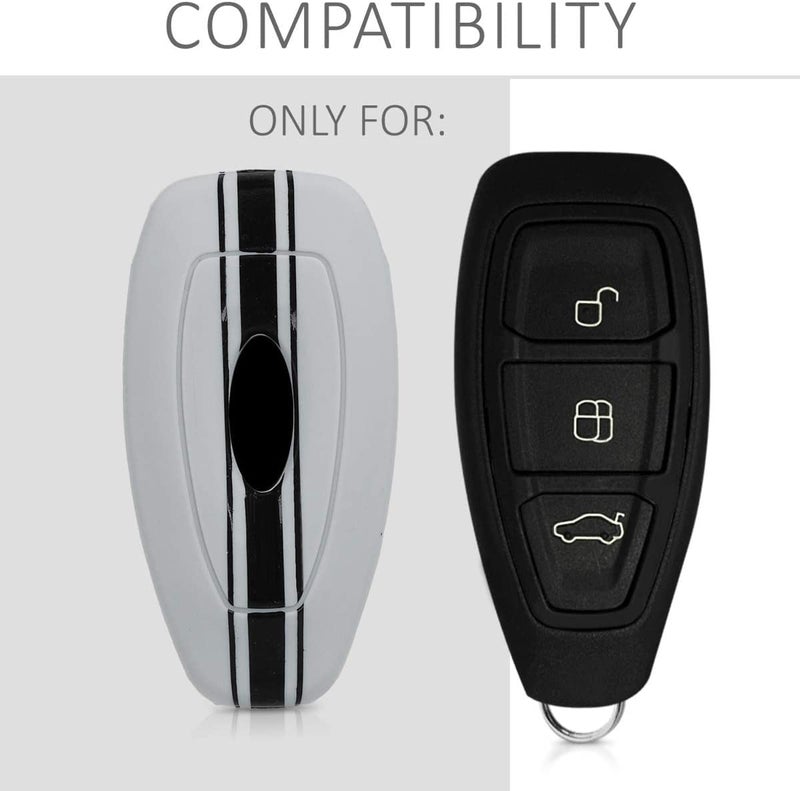 JVCV® Car Key Cover Compatible with Ford Ecosport Smart Key - Rally Stripe (Grey Black) - Image 2
