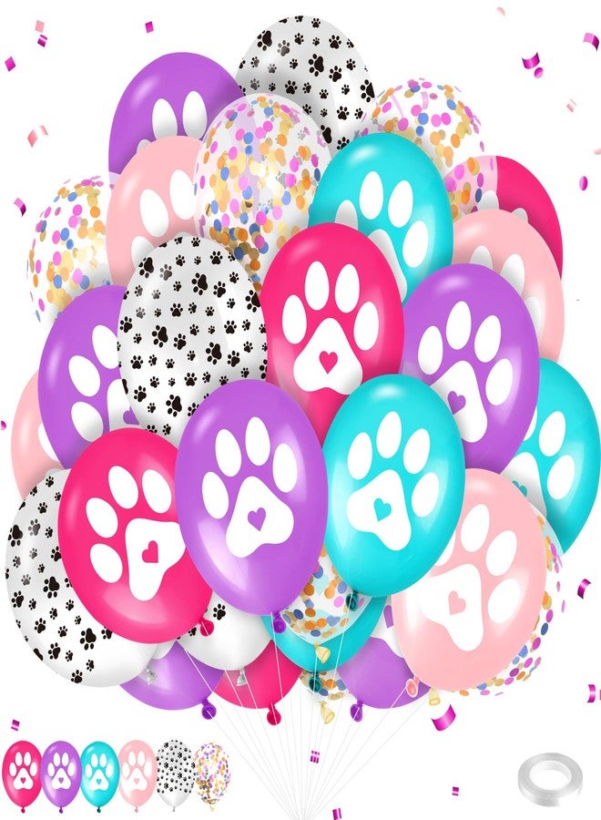 TagreSpike Paw Print Dog Balloons 12Inch Purple Pink and Blue Balloons 36Pcs Cartoon Pet Puppy Theme Party Supplies Hot Pink Dog Paw Latex Balloons with Confetti Balloons for Animals Girls Birthday Party Decor - Image 1
