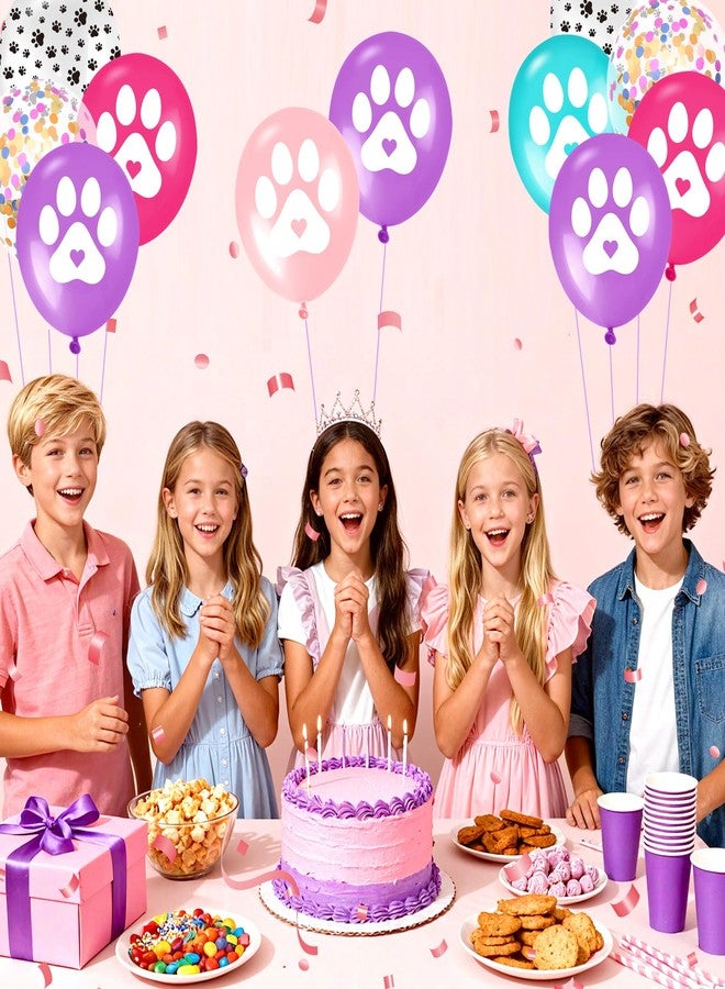 TagreSpike Paw Print Dog Balloons 12Inch Purple Pink and Blue Balloons 36Pcs Cartoon Pet Puppy Theme Party Supplies Hot Pink Dog Paw Latex Balloons with Confetti Balloons for Animals Girls Birthday Party Decor - Image 2
