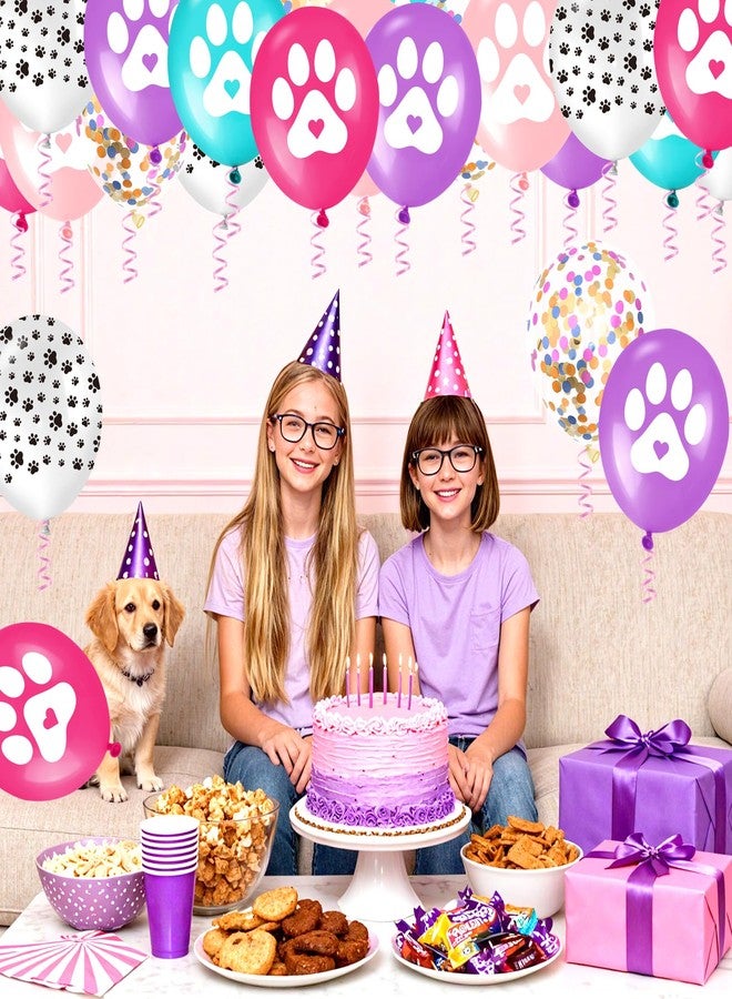 TagreSpike Paw Print Dog Balloons 12Inch Purple Pink and Blue Balloons 36Pcs Cartoon Pet Puppy Theme Party Supplies Hot Pink Dog Paw Latex Balloons with Confetti Balloons for Animals Girls Birthday Party Decor - Image 5