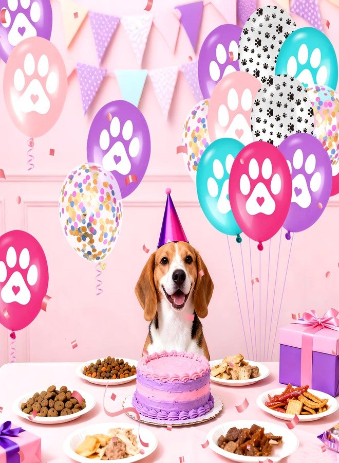 TagreSpike Paw Print Dog Balloons 12Inch Purple Pink and Blue Balloons 36Pcs Cartoon Pet Puppy Theme Party Supplies Hot Pink Dog Paw Latex Balloons with Confetti Balloons for Animals Girls Birthday Party Decor - Image 3