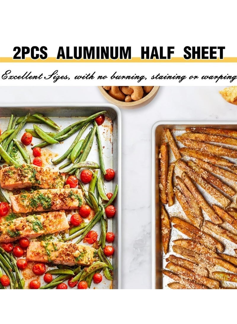 Arabest Baking Sheet Pan Set, Natural Aluminum Cookie Sheet, Warp Resistant Nonstick Baker's Half Sheet Pan, Large Thick Cookie Tray Pans for Baking, Roasting - Image 5
