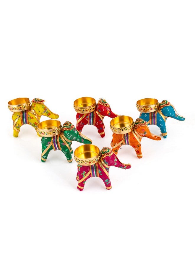 JH Gallery Handcrafted Recycled Material Elephant Tealight Candle Holder Home Decoration Item for Diwali Decor (Multicolor, 8 X 5 X 10 Cm) - Pack of 6 - Image 2