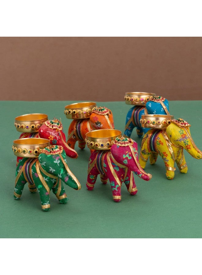 JH Gallery Handcrafted Recycled Material Elephant Tealight Candle Holder Home Decoration Item for Diwali Decor (Multicolor, 8 X 5 X 10 Cm) - Pack of 6 - Image 3