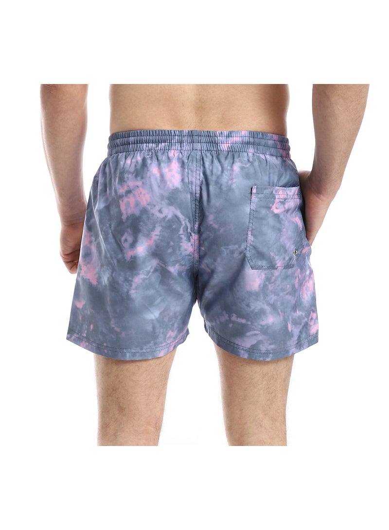 Pavone Tie-Dye Pattern Elastic Waist Swim Shorts - Grey & Purple - Image 3