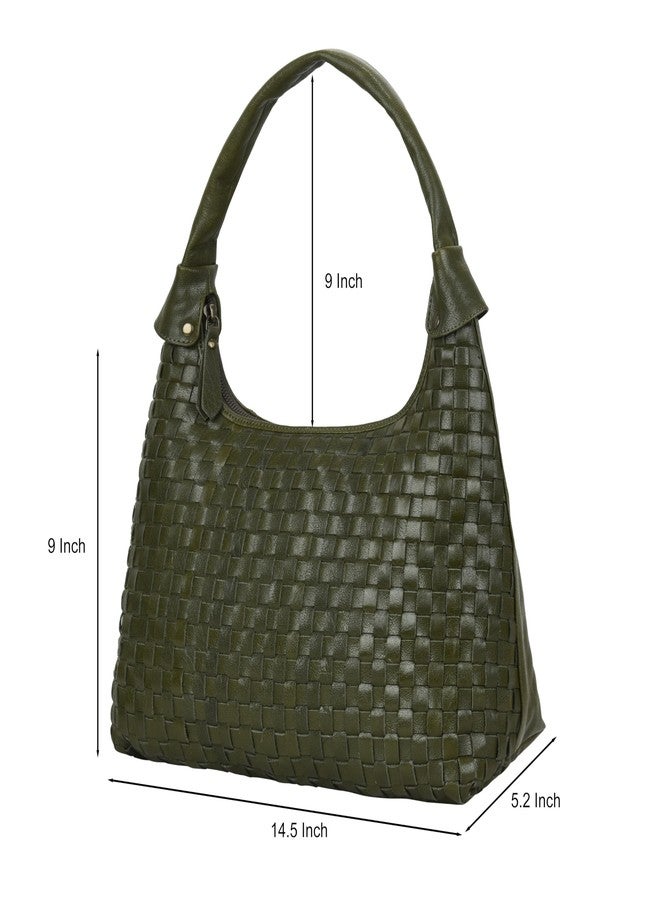 ANTONIO VALERIA Allison Braided Leather Tote Bag for Women, Braided Green, 14.5"X9"X5.2" - Image 3