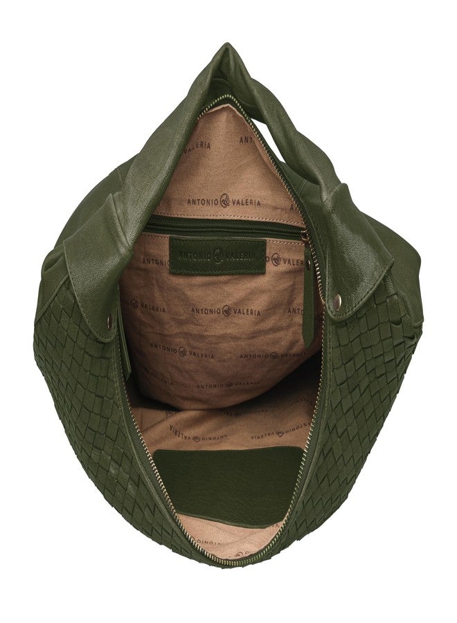 ANTONIO VALERIA Allison Braided Leather Tote Bag for Women, Braided Green, 14.5"X9"X5.2" - Image 4