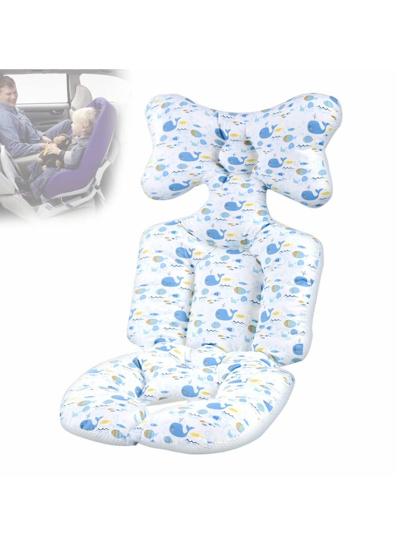 SYOSI Baby Seat Pad, Infant Car Seat Insert, Stroller Insert Head and Body Support Pillow, Air Mesh Breathable Car Infant Soft Padding, Pram Non Slip Cushion for Baby Kid Toddler Infants(Blue Whale) - Image 1