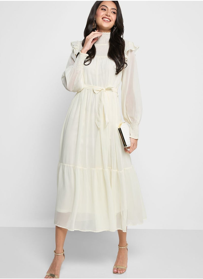 ELLA - High Neck Ruffle Shoulder Dress - Image 1