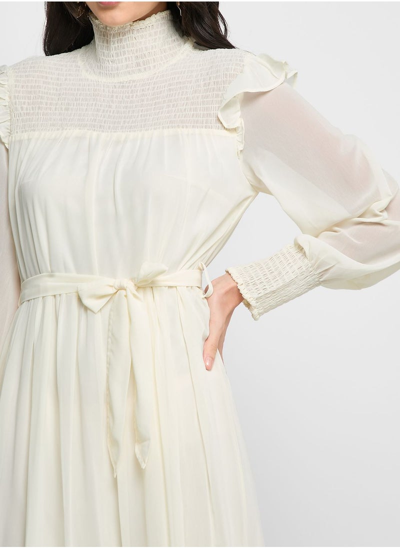 ELLA - High Neck Ruffle Shoulder Dress - Image 1