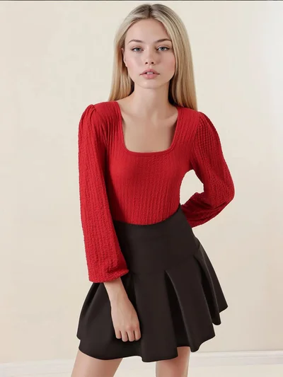 BIG DART BDART Textured Square Collar Long Sleeve Blouse