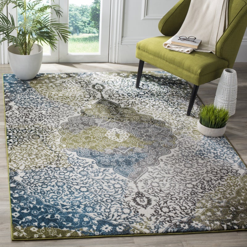 SAFAVIEH Watercolor Collection Accent Rug 27 x 5 Ivory Peacock Blue Medallion Design NonShedding Easy Care Ideal for High Traffic Areas in Entryway Living Room Bedroom WTC672B