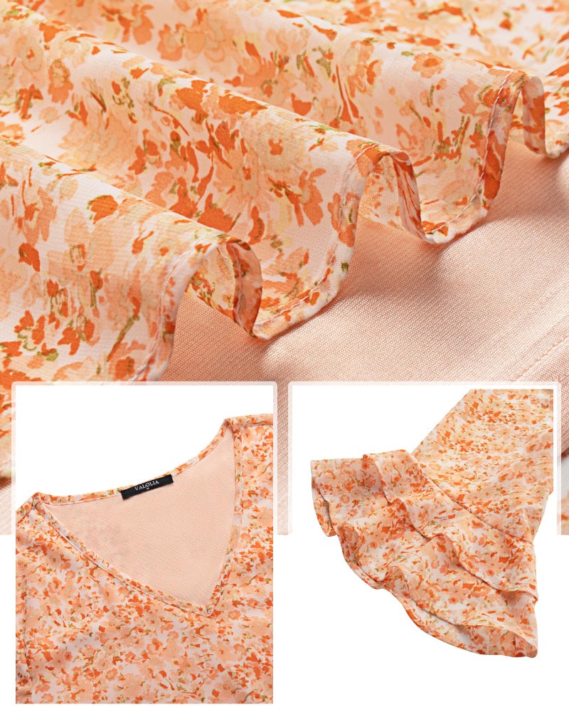 VALOLIA Womens Blouses: Tops for Women Trendy - Womens Chiffon Blouses - Dress Shirts for Women XX-Large Flower Orange - Image 4